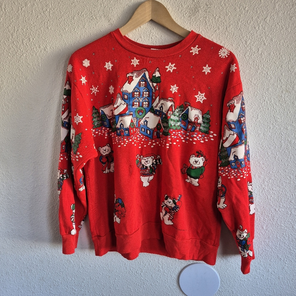 Vintage Jane Colby Red Christmas Crewneck Sweater Womens Size Medium